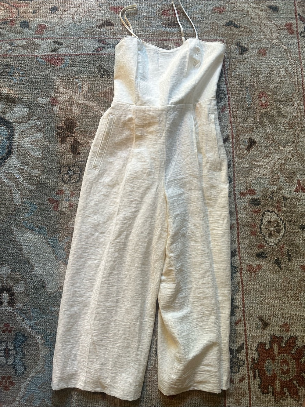 Club Monaco Cream Spaghetti Strap Wide-Leg Jumpsuit - Linen and cotton